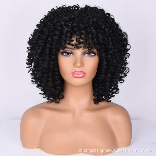 Wholesale customizable 12 natural hair colors Afro kinky short synthetic hair wigs for black women